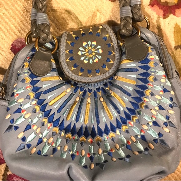 Isabella Fiore Handbags - Isabella Fiore Serina Mosaic Moroccan Blue Bohemian Embroidered Satchel Hobo Bag